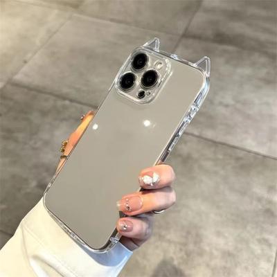 Модный прозрачный 3D чехол с милыми кошачьими ушками для iPhone 16 15 14 13 12 11 Pro Max 7 8 Plus X XR XS MAX противоударный мягкий чехол из ТПУ