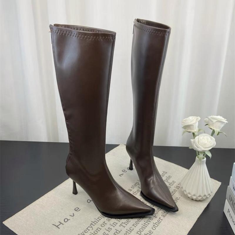 Женские сапоги на высоком каблуке, модные кожаные туфли с острым носком, женский бренд, зима 2025, тренд, элегантные туфли-лодочки для вечеринок Botas Mujer