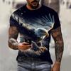 Loose Casual Plus Size Men's Short Sleeved T-shirt Eagle Soaring Print Fashionable Daily Comfortable Personalized T-shirt