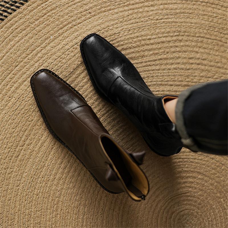 Модные новые осенне-зимние женские ботинки из натуральной кожи с квадратным носком, женские модные ботинки на высоком каблуке, задняя молния, ботинки в западном стиле