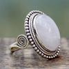 Huitan Oval Simulated Opal Rings for Women Vintage Antique Silver Color Trend Female Accessories Daily Wear Party Jewelry