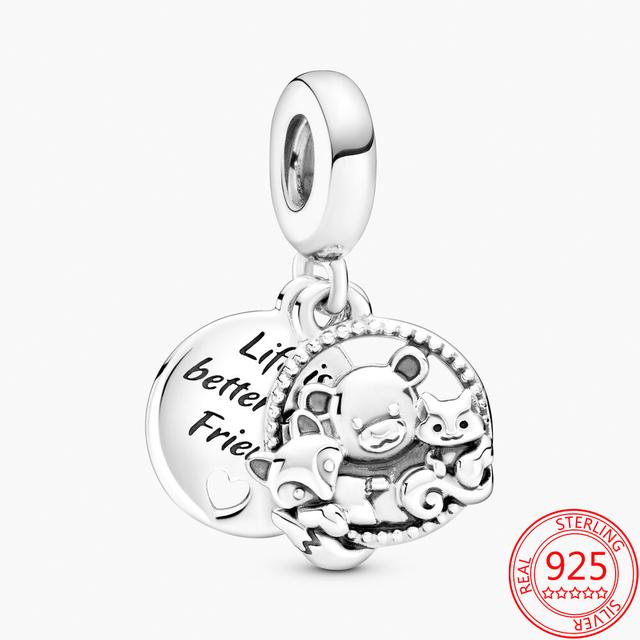 Подлинный 925 стерлингового серебра кулон в виде кошек и сердец, модный браслет в виде змеи, серебряный шарм для женщин, ювелирные изделия в подарок