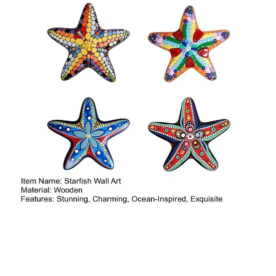 4 Pcs Summer Starfish Coastal Wall Decor Beach Theme Wooden Starfish