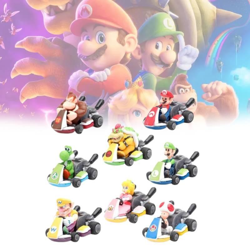 Super Mario 8pcs Kart Pull Back Car Princess Luigi Bowser Figure Toys Children
