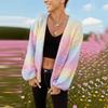 Winter New Rainbow Patchwork Cardigan Versatile Fashionable Sweater Knitted Jacket Top