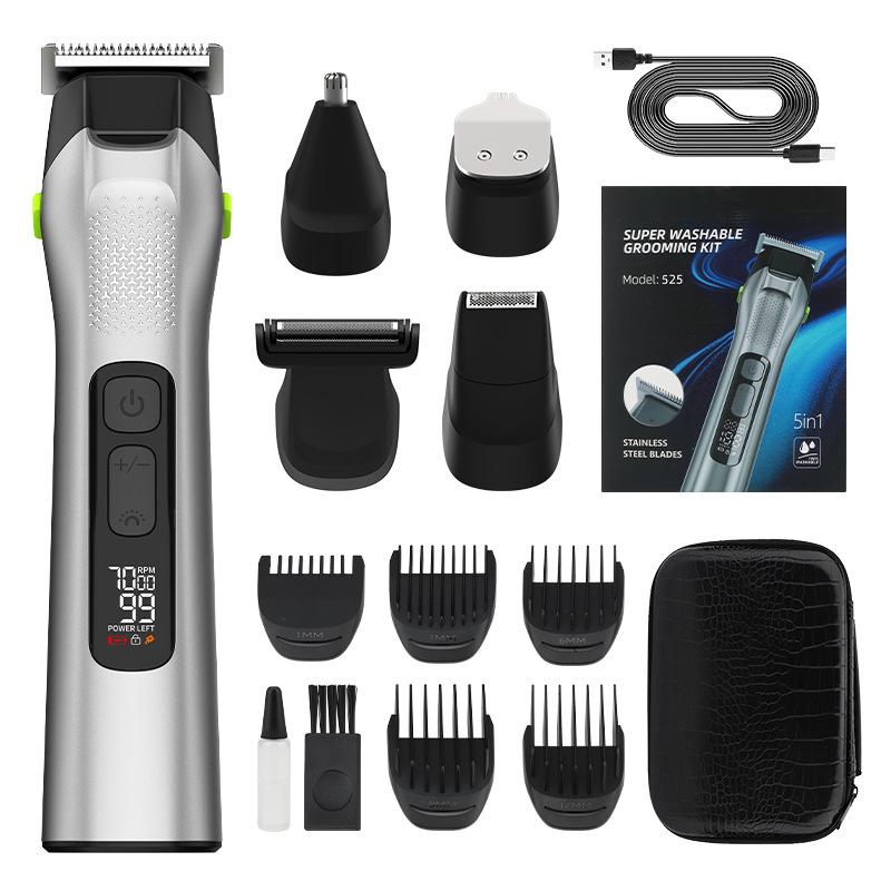 New Style Hair Clipper 5 in 1 Men's Electric Hair Clipper Full Body Waterproof Electric Hair Clipper Nose Hair Clipper Shaver Set