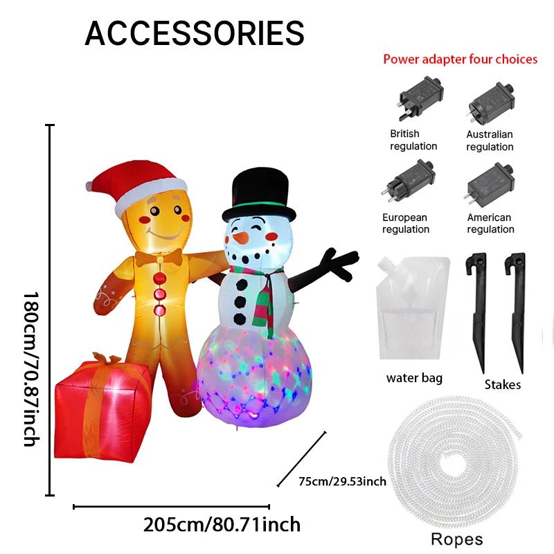 5.91FT Inflatable Gingerbread Man Snowman Set Gift Toy Xmas Yard Decoration Festive Gift LED Lit Christmas Supplie Home Ornament