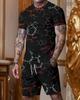Male Casual Suit Fashion Summer Print T-shirt + Shorts 2 Piece Set O Neck Men's Sportswear Streetwear Tracksuit Men