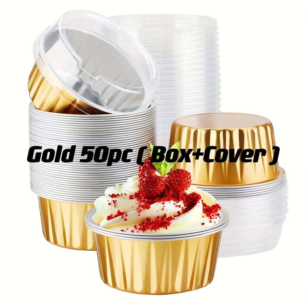 50 шт. одноразовых формочек с крышками - Премиальные мини-формочки из алюминиевой фольги для выпечки кексов - Идеальные аксессуары для столовой посуды для вечеринок