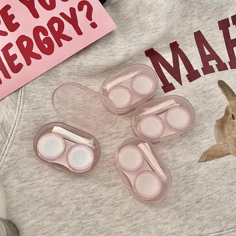 Women Transparent Contact Lense Case Cute Clear Solid Color Contacts Lens Container Case Girls Small Portable Contact Lenses Box