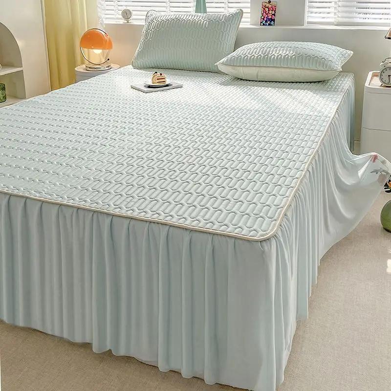 Комплект постельного белья из 3 предметов, хлопковая простыня, юбка-кровать, защитная крышка для простыни, покрывало, юбка-кровать, наволочка, складной комплект постельного белья-холодильник(1xпростынь+2xнаволочка)