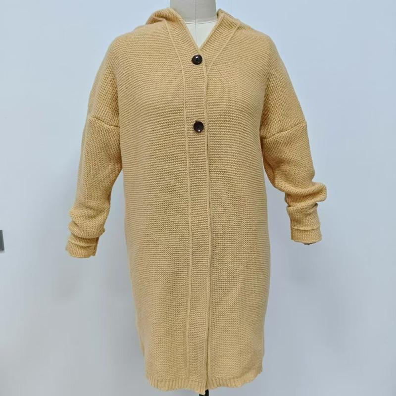 Женский модный однотонный вязаный кардиган с капюшоном - повседневный, с длинным рукавом и пуговицами, ткань высокой эластичности, идеально подходит для осени и зимы