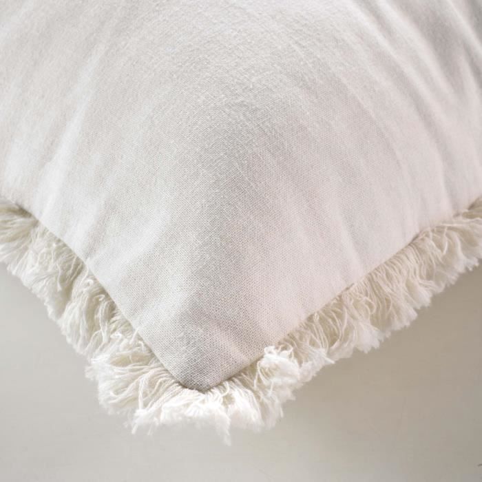 Coussin - Evea - 45 x 45 cm - Blanc - Déhoussable - Franges