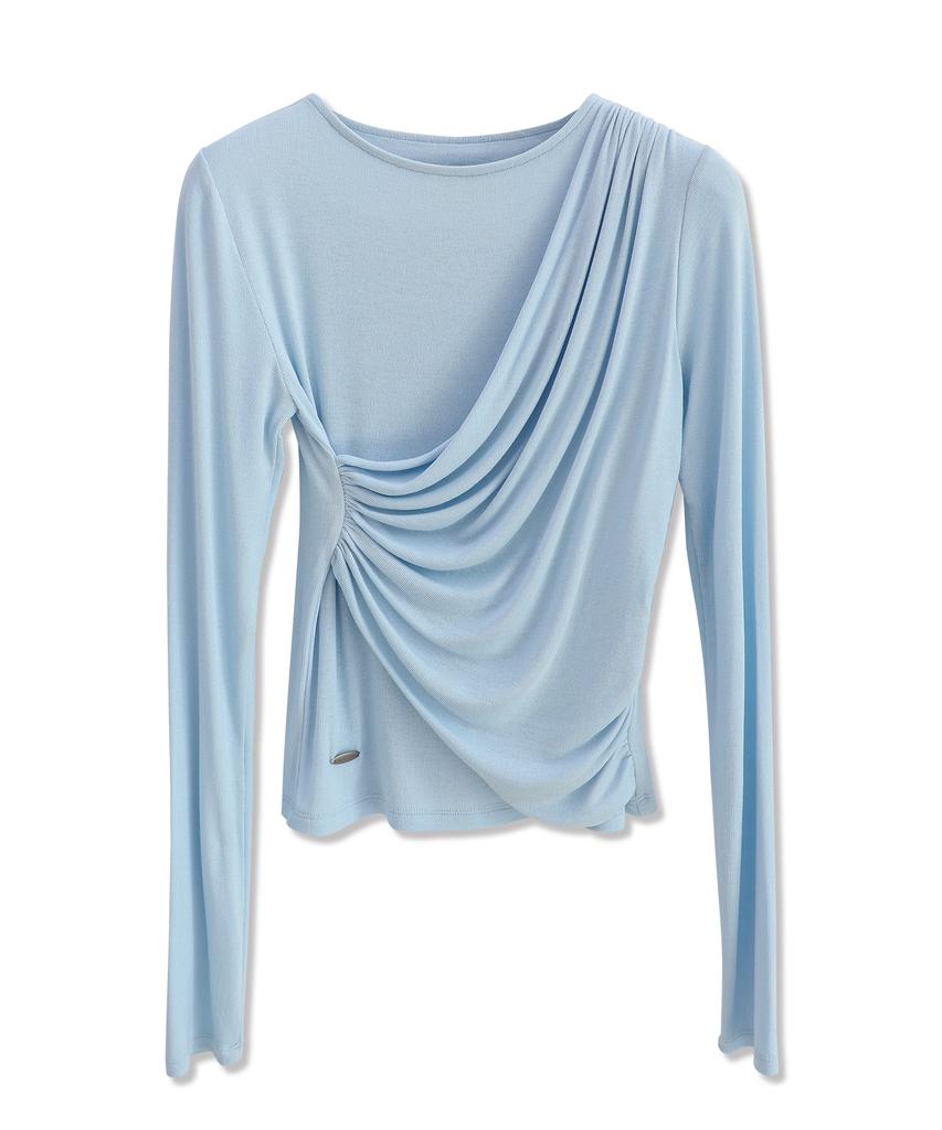 VIVACIOUS Briier Shirring Drape Tee_4 Colors
