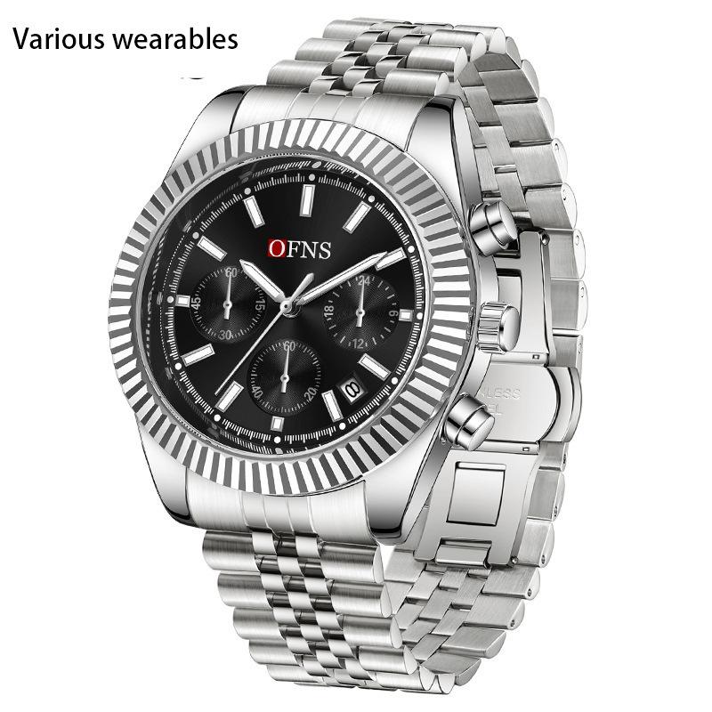 Новые мужские часы Business Three-eye Six-pin Quartz Watch Luminous Calendar Waterproof Men's Watch