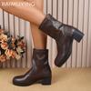 Кожаные массивные женские ботильоны на среднем каблуке, дизайнерская обувь в стиле ретро 2025 года, трендовая зимняя новая брендовая классика в готическом стиле, зимние ботинки для женщин