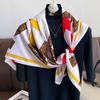 Fashion Letter Twill Large Square Scarf Fashionable Scarf Temperament Versatile Warmth Thin Scarf for Women Literary and Age-reducing