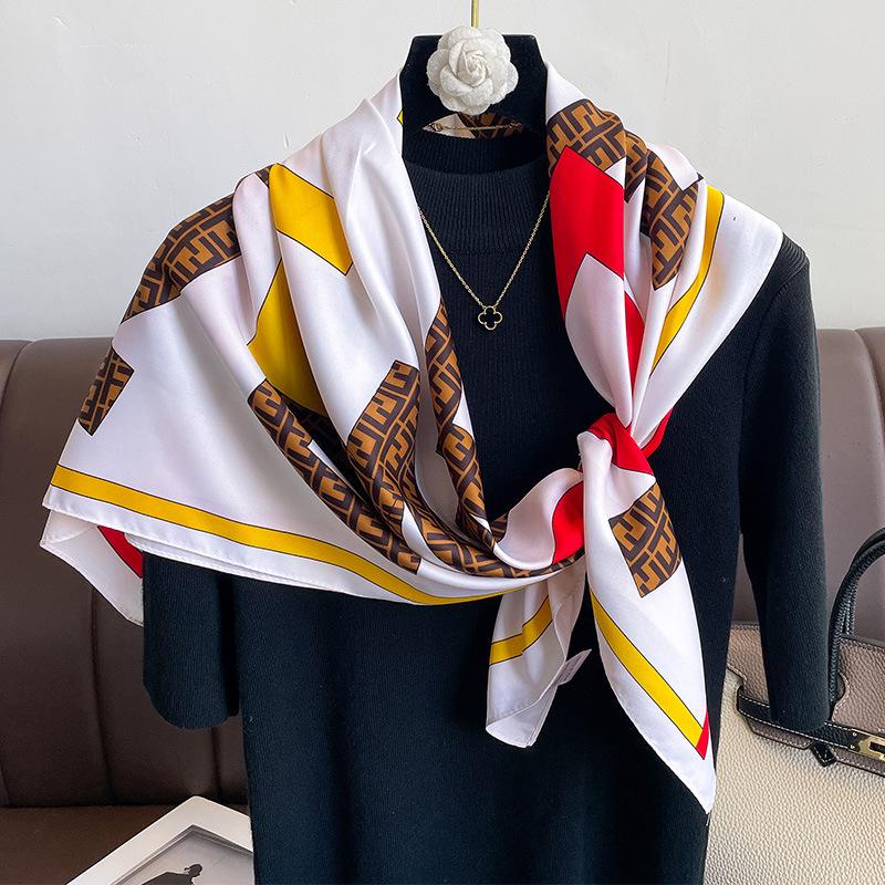 Fashion Letter Twill Large Square Scarf Fashionable Scarf Temperament Versatile Warmth Thin Scarf for Women Literary and Age-reducing
