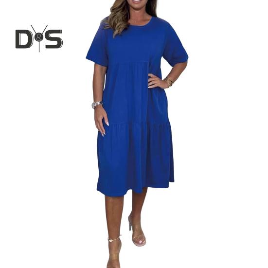 Женское летнее повседневное платье с коротким рукавом, струящееся А-силуэта, многоуровневое платье миди с круглым вырезом, пляжный свободный сарафан для отпуска и путешествий