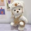 1 Set Bear Doll Clothes Cute Bear Hat Mini Outfit Two-piece Set Doll Accessories White/Pink Shirt Overalls Set