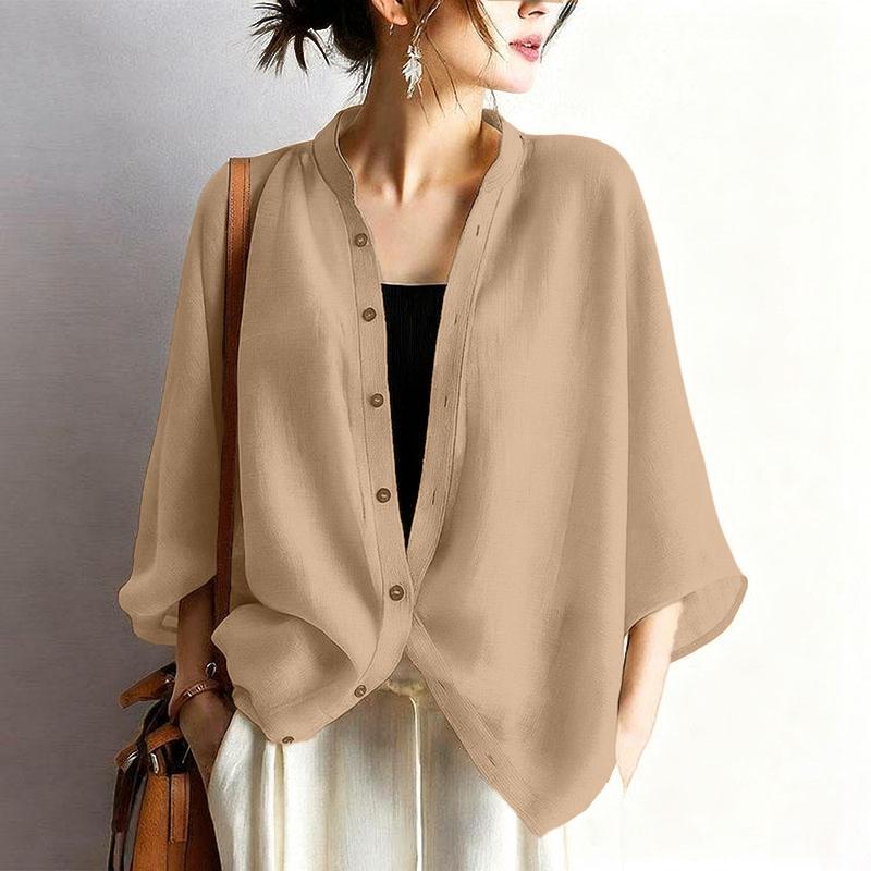 ZANZEA Women Round Neck Loose Casual 3/4 Sleeve Blouse