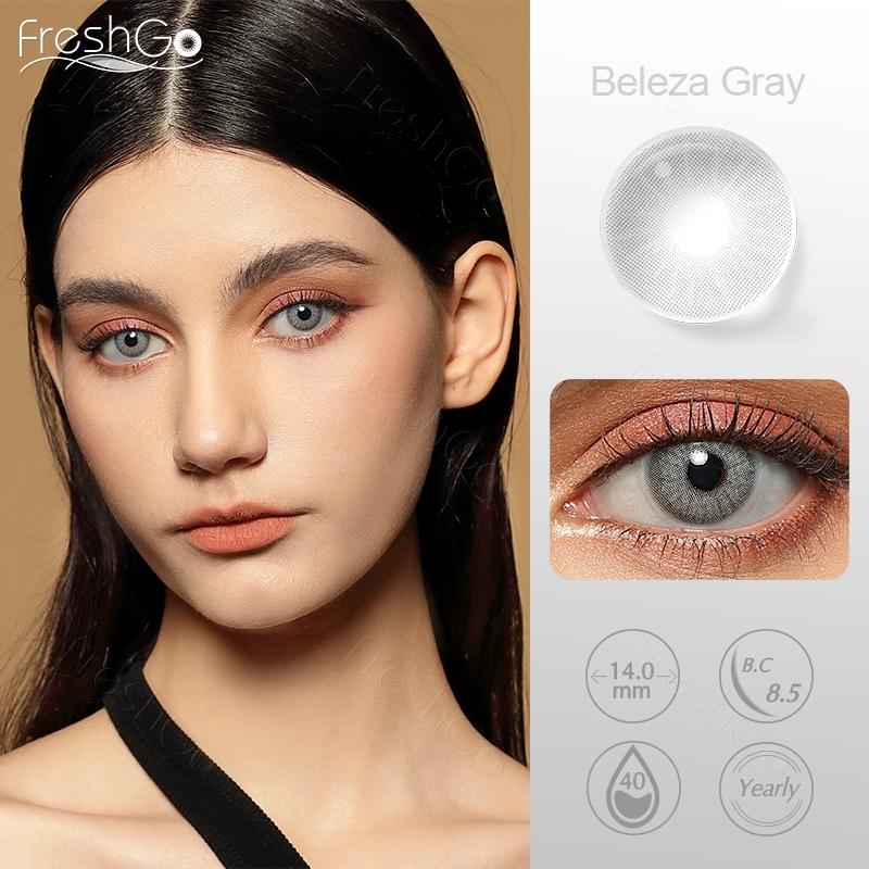 FreshGo Soft Color Contact Lens Gray Coloured Contact Lenses for Eyes Cosmetic Beautiy Pupils 1 Pair Yearly Contact Lenses