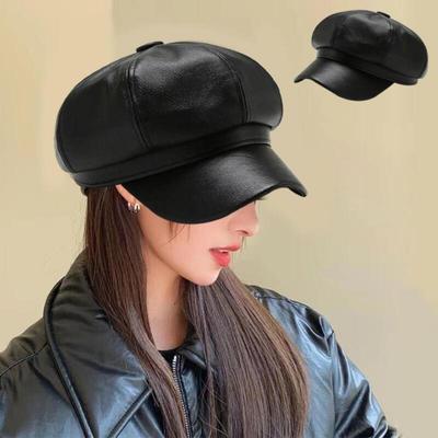 Женская беретка из искусственной кожи Кожаная кепка-восьмиклинка