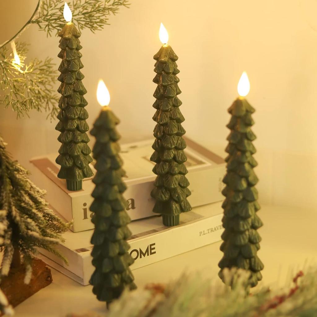 1/2/3/4Pcs Christmas Tree Candles with Remote Timer LED Christmas Tree Flameless Taper Candles Window Candle for Christmas Decor