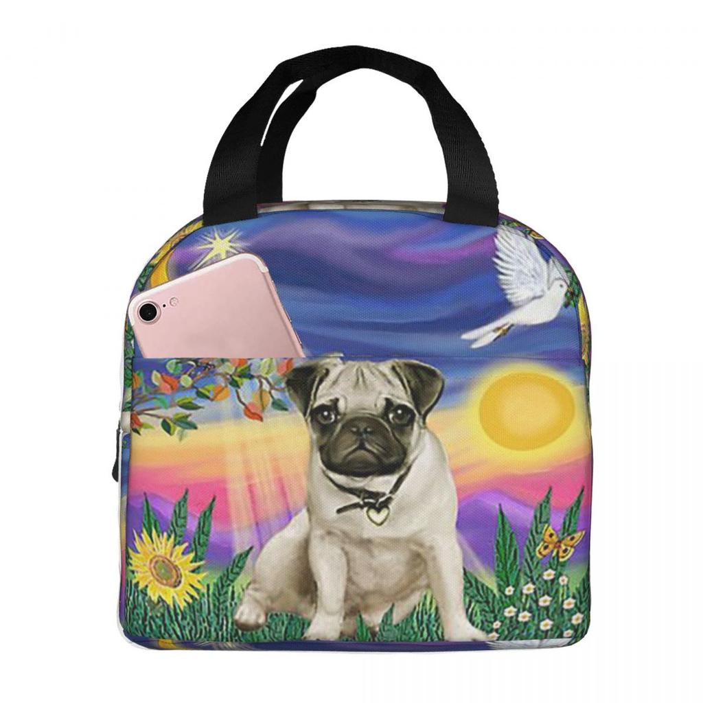 Winter Funny Fawn Pug Funny Dog Lover Insulated Lunch Bag for Women Office Cooler Thermal Food Box Tote Lunch Boxes Container