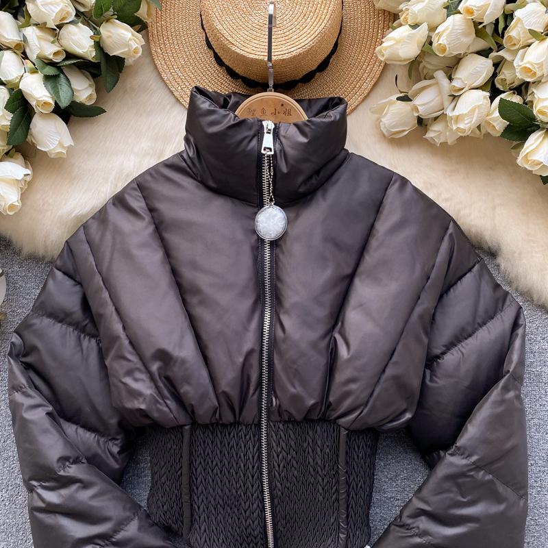 Korean Style Slim Cropped Jacket Gray Patchwork Turtleneck Padded Coat Women 2024 Autmun Winter Zipper Clothing Warm INKEO 3O349