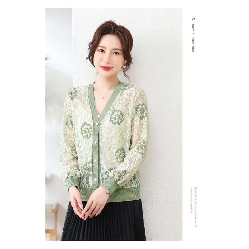 Вязаный кардиган с V-образным вырезом, куртка, одежда для защиты от солнца для женщин 2025, тонкое кружево, свободный, ажурный, с длинным рукавом, короткий топ