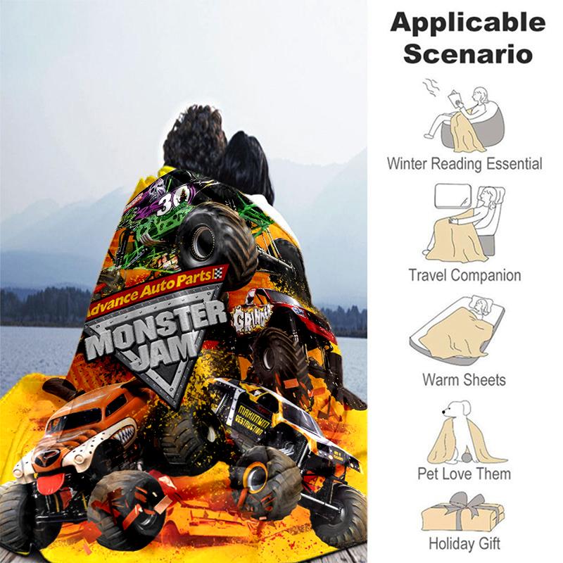 1pc Blanket Monster Jam Print Design, Lightweight Blanket for Sofa, Bed- Soft &Warm, Gift for All Seasons like Christmas, Halloween