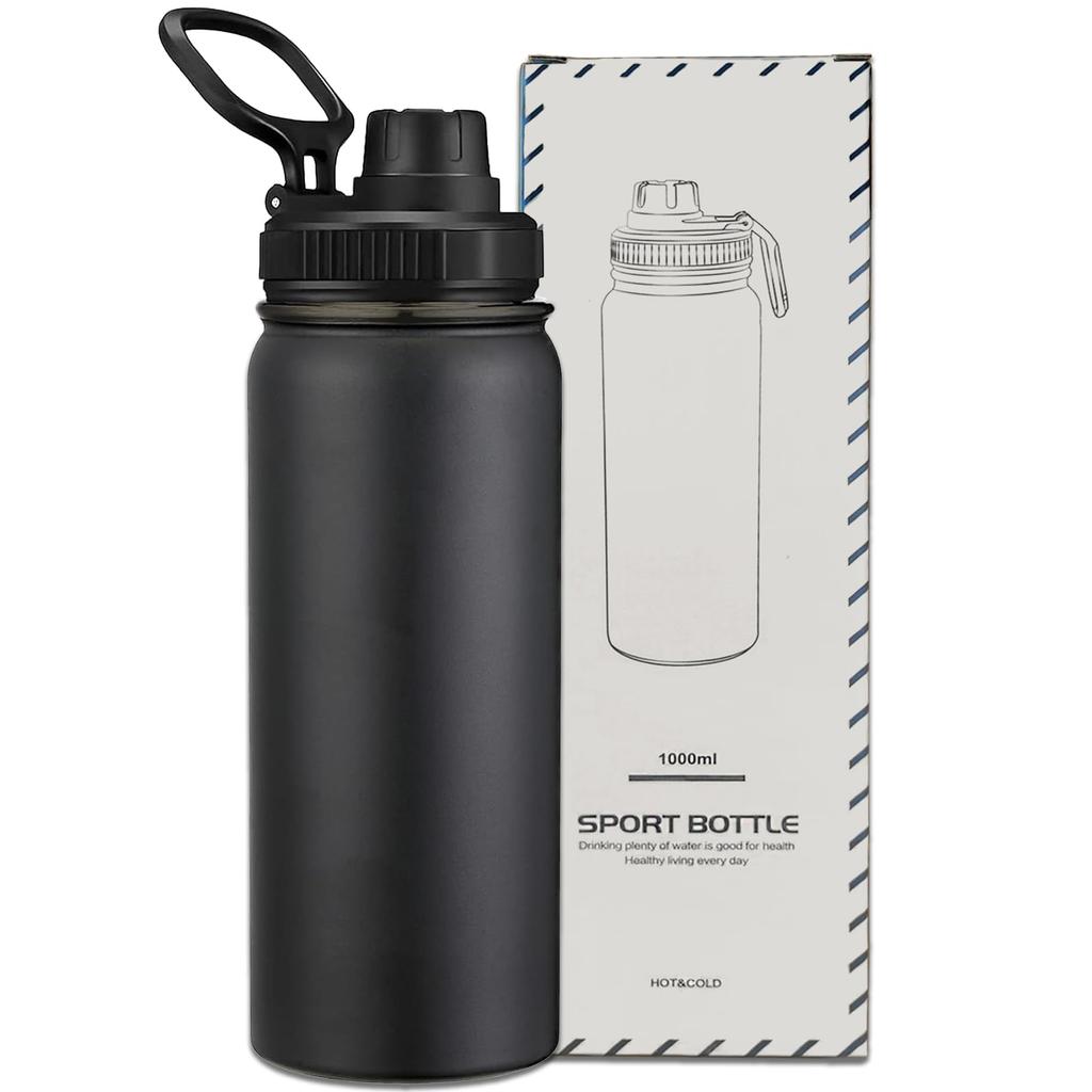 Бутылка для воды BEBAER 1 литр Бутылка из нержавеющей стали Двустенная с вакуумной изоляцией Легкая бутылка для воды 1000 мл Бутылка для воды Большой емкости Широкое горлышко