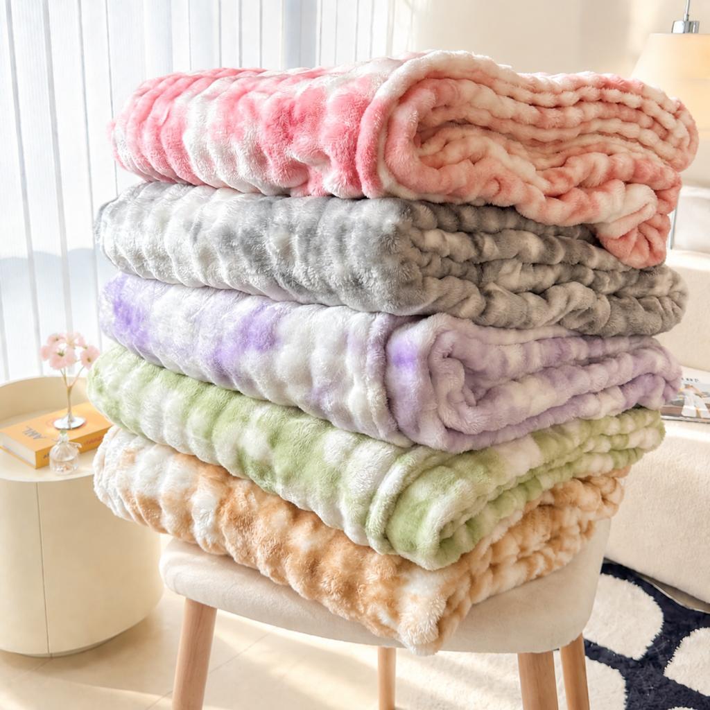 Fashion Tie Dye Bubble Plush Blanket Soft Artificial Rabbit Fur Throw Blanket for Sofa Bed Spring Autumn Warm Office Nap Blanket