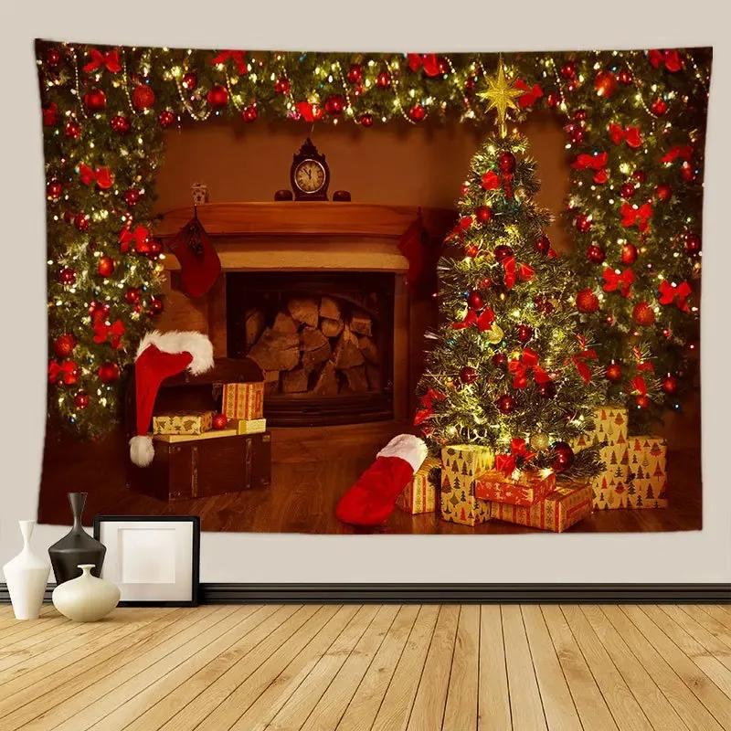 Рождественская елка камин узор гобелен спальня гостиная домашнее рождественское украшение