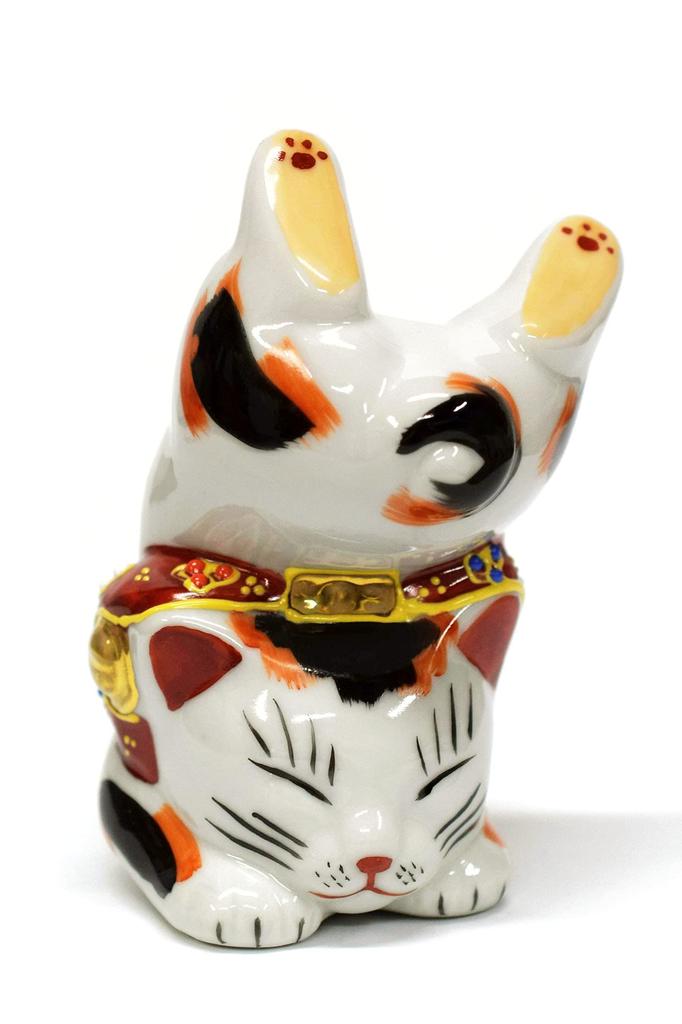 Kutani Ware Handstand Beckoning Cat, Calico, N-025F