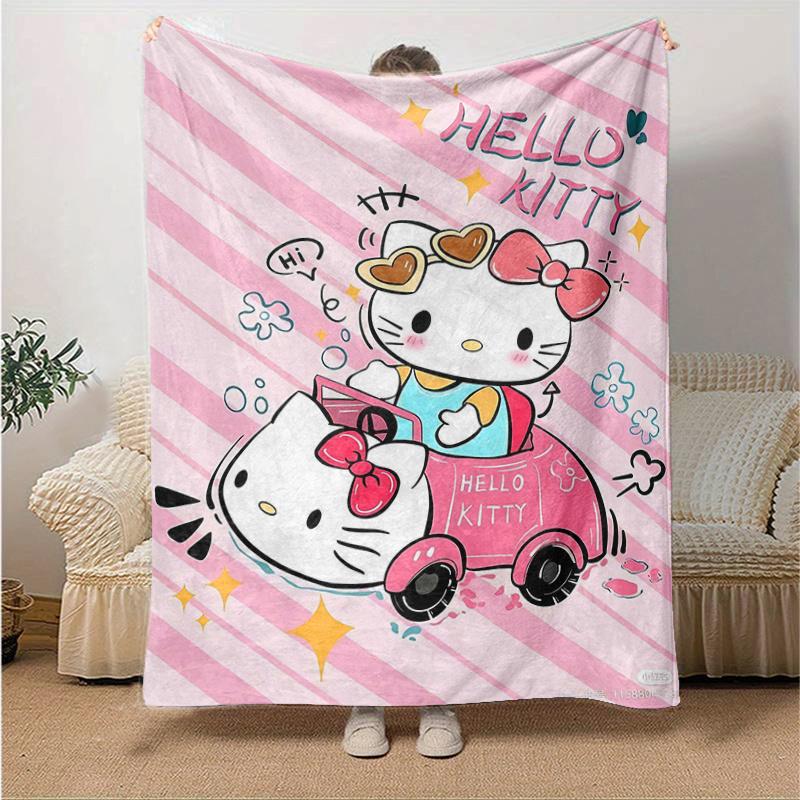 1pc Hello Kitty's Pink Adventure Soft Throw Blanket, Decorative Blanket, Living Room, Travel, Camping, Car Blankets, Beach, Office Naps, Perfect Gift