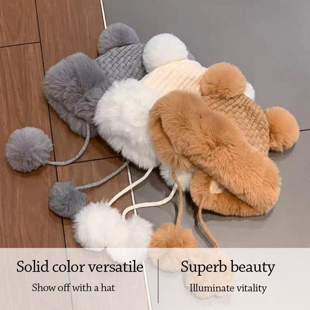 Кавайная плюшевая шапка, утолщенная шапка для защиты ушей, бархатная зимняя шапка для женщин