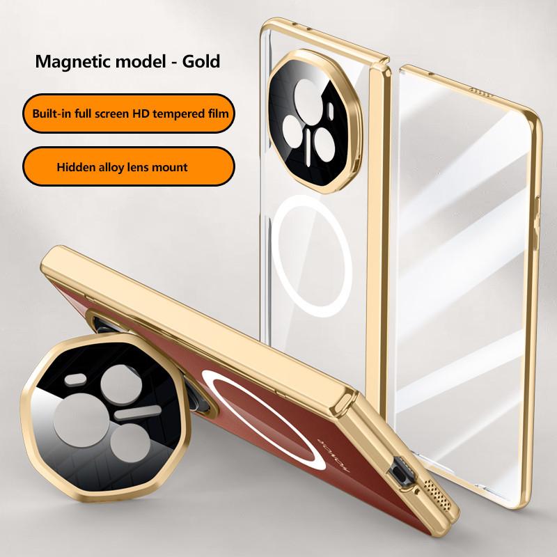 Electroplated Hinge Transparent Phone Case for Honor Magic V3 Metal Lens Holder with Tempered Film Shockproof Holder Business Cover