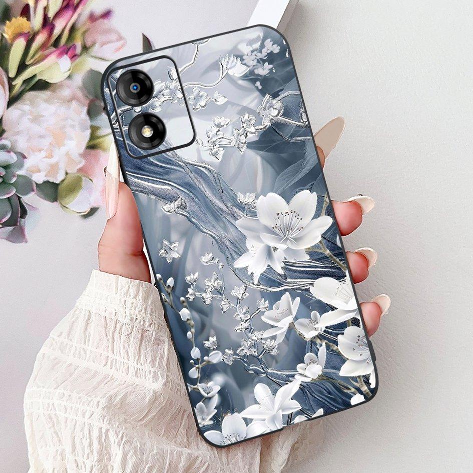 For Motorola Moto E13 Case Popular Flower Art Cover Soft Black TPU Silicone Phone Cases For Moto E14 E13 E 13 MotoE13 Back Cover