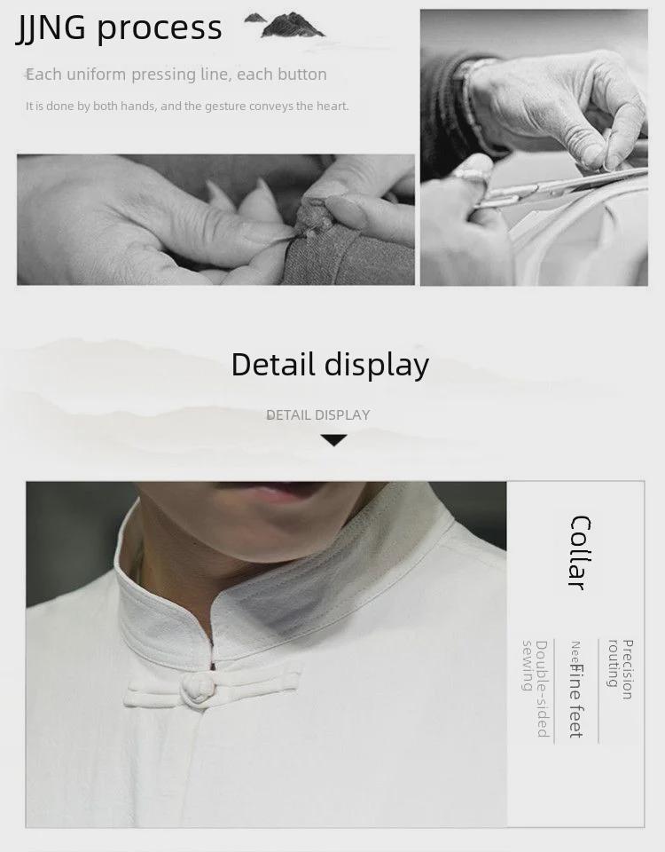 Мужская льняная рубашка в китайском стиле с коротким рукавом, летняя, свободного кроя, воротник-стойка