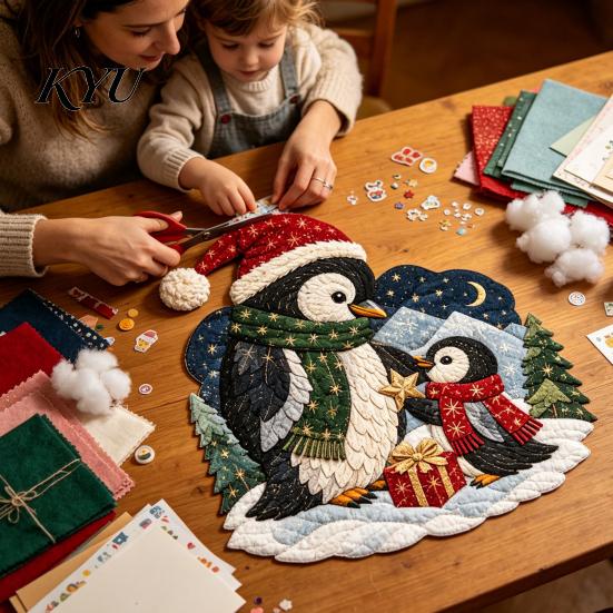Vintage Christmas Decor Patchwork Fabric DIY Kit, Adult Sewing Handcrafted Set with Creative Holiday Gift Pre-Cut Squares, Animals Craft for Beginners