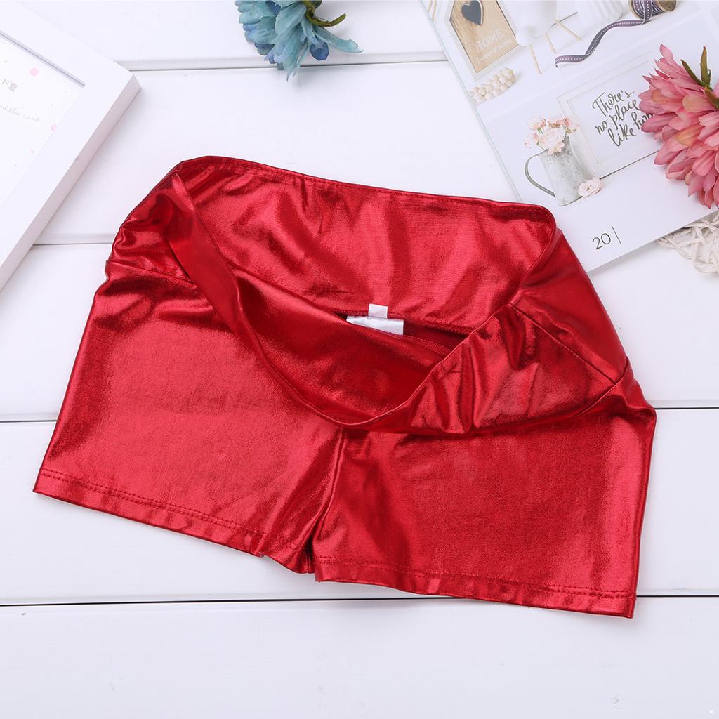 Kids Girls Metallic Shiny Gymnastic Dance Shorts Sports Bottoms Ballet Activewear Shorts