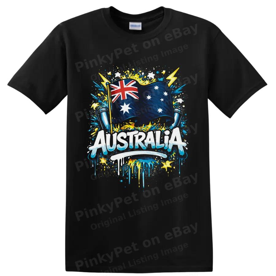 Australia Flag T Shirt Patriotic Blue Yellow Paint Splash Graphic Tee Gift Art