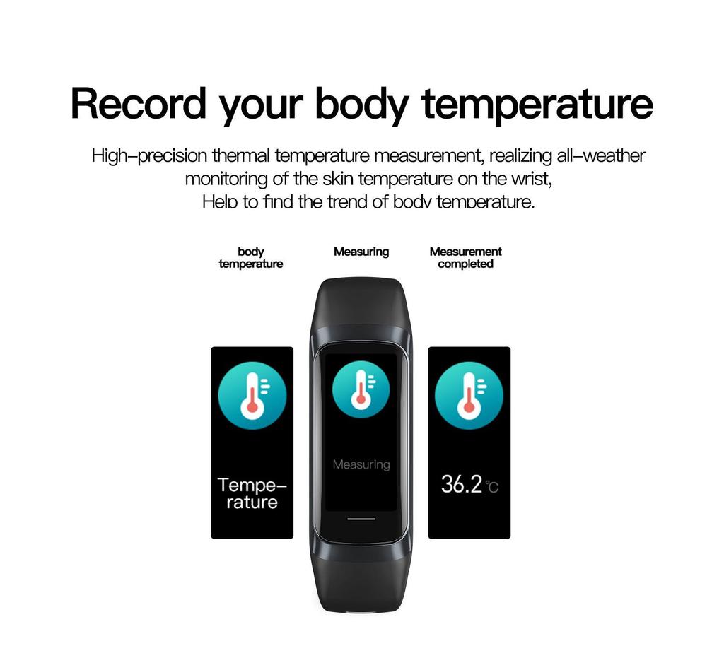 Cross-border AMOLED Smart Bracelet: Monitors Blood Pressure, Oxygen, Temperature, Heart Rate, Sleep; Waterproof Sports Watch