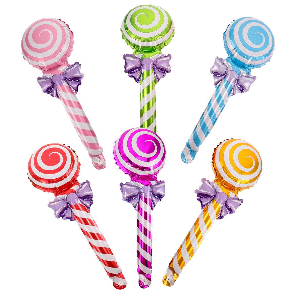 6 Pcs Inflatable Lollipop Decoration Candy Themed Props Balloon Shaped Party Decorations Candyland Birthday Carnival Lollipops