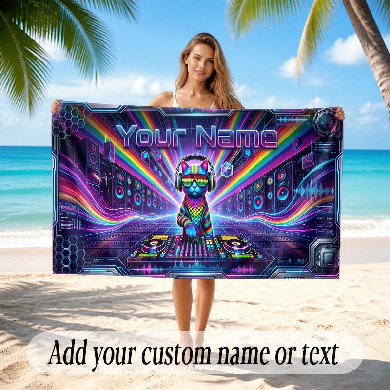 Neon Colorful Theme Soft Beach Towel Personalized Custom Name Text Towel Portable for Beach Pool Travel