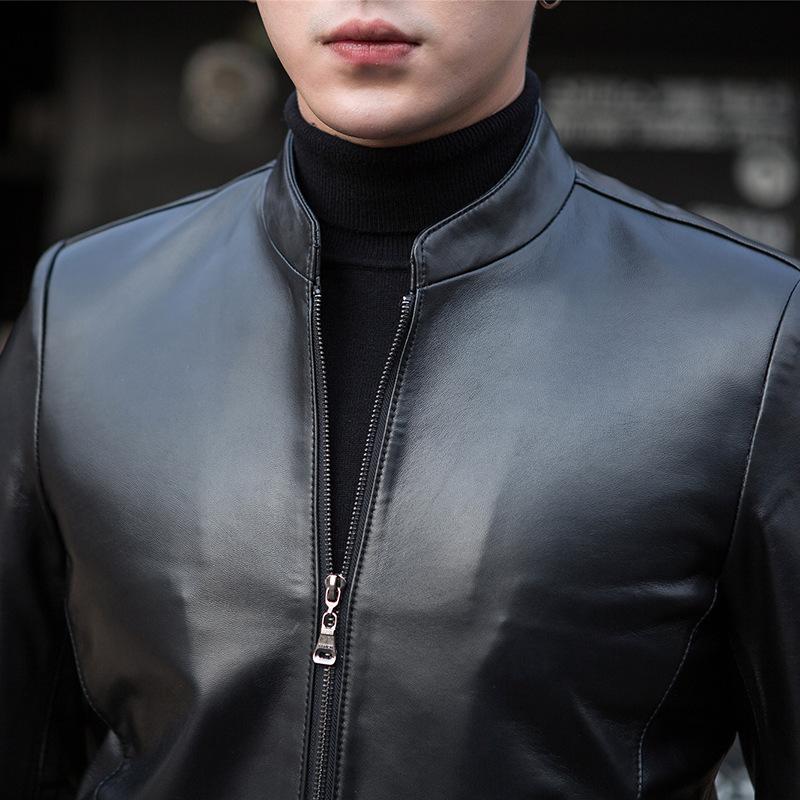 Кожаная куртка мужская из натуральной кожи овчина воротник стойка деловой повседневный весна и осень тонкая одинарная оригинальная кожаная куртка