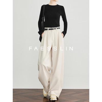 FAESSLIN Женские брюки из тенсела с высокой посадкой, плиссированные, широкие штанины