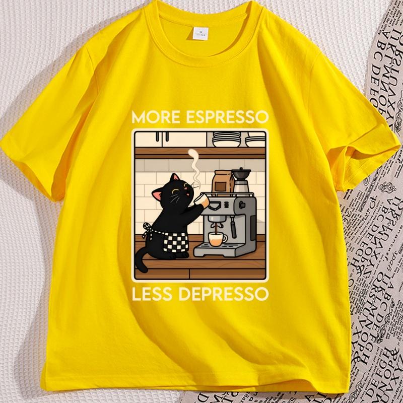 Vintage Cat Coffee Tshirt Funny Graphic Tee Unisex Women Causal Shortsleeve Unisex T Shirts Soft Breathable Cotton Clothes Tops